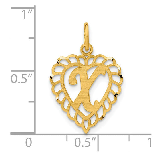 10k Initial X Scalloped Heart Charm
