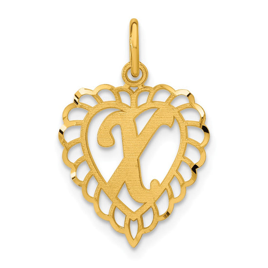 10k Initial X Scalloped Heart Charm