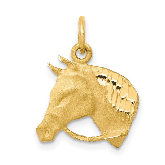 10k Solid Satin Diamond-cut Horsehead with Reins Charm