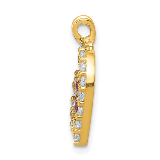 10k Red and Clear CZ Heart and Flower Pendant