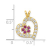 10k Red and Clear CZ Heart and Flower Pendant