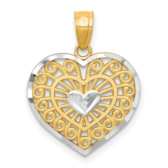 10K w/Rhodium Heart Charm
