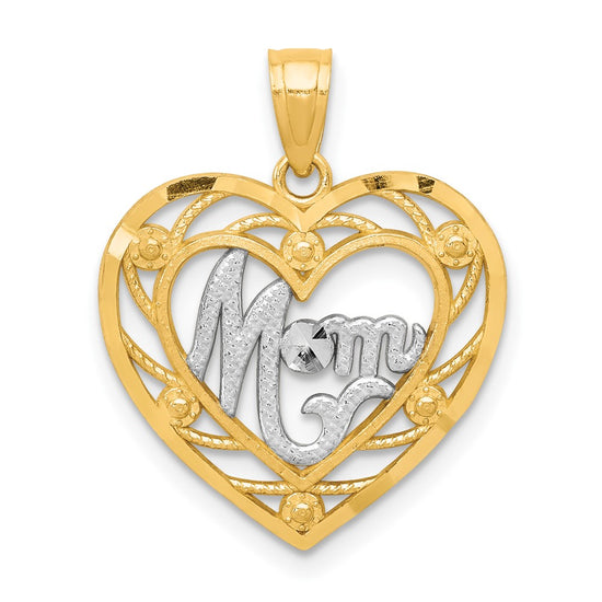 10K and White Rhodium MOM in Heart Charm