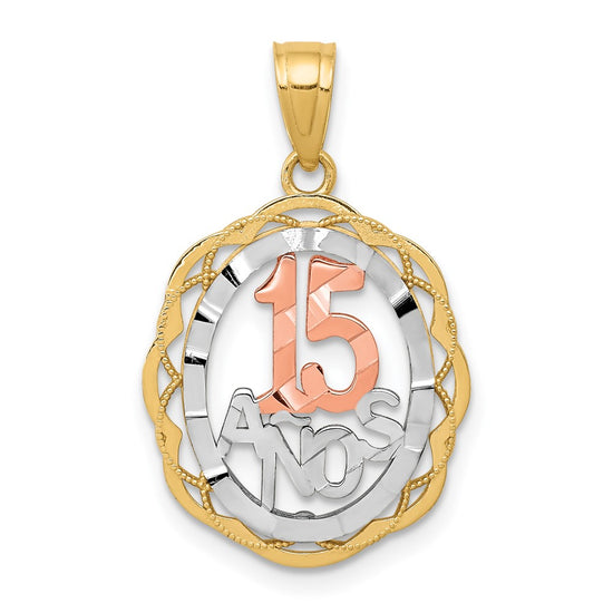 10K Two-tone and White Rhodium 15 ANOS Oval Pendant