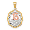 10K Two-tone and White Rhodium 15 ANOS Oval Pendant
