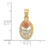 10K Two-Tone with White Rhodium CZ Rose Oval Charm