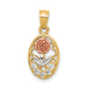 10K Two-Tone with White Rhodium CZ Rose Oval Charm