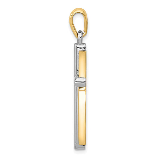 Gold Polished Beveled Framed Cross Pendant