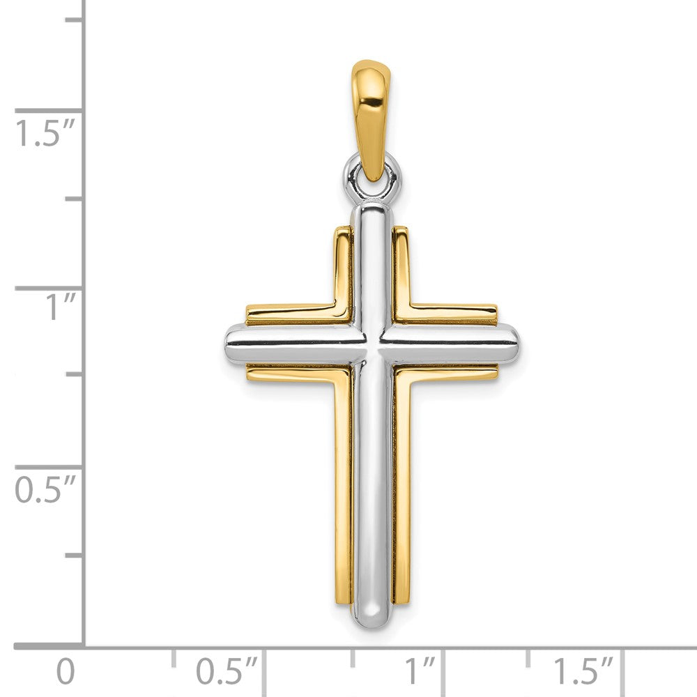 Gold Polished Beveled Framed Cross Pendant