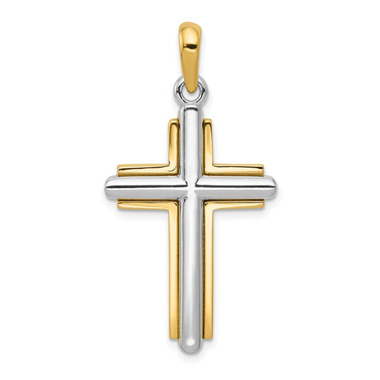 Gold Polished Beveled Framed Cross Pendant
