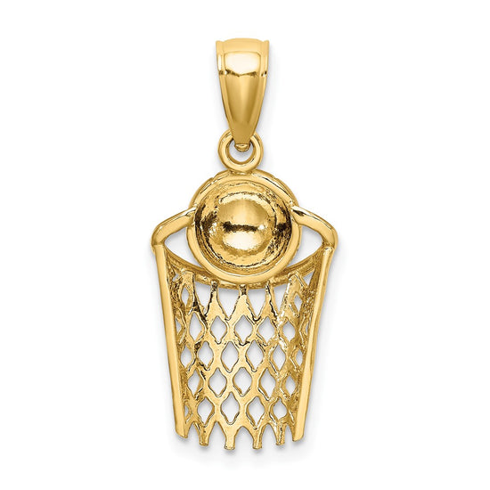 10K Polished Basketball and Net Charm
