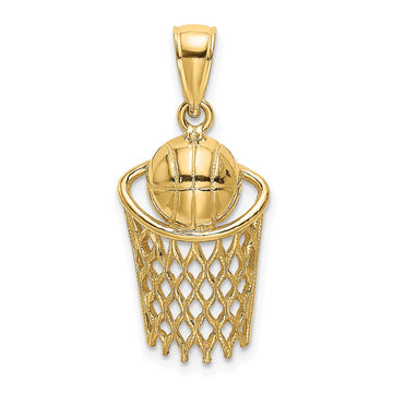 10K Polished Basketball and Net Charm