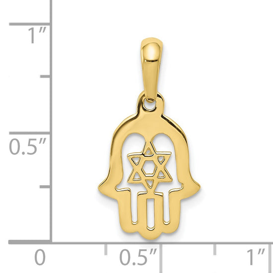 Gold Hamsa with Star of David Pendant