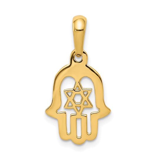 Gold Hamsa with Star of David Pendant