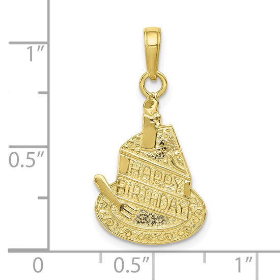 Gold Slice of Cake with Candle HAPPY BIRTHDAY Pendant