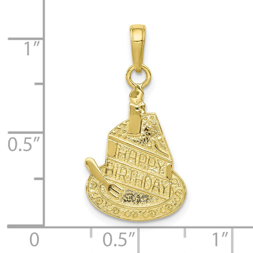 Gold Slice of Cake with Candle HAPPY BIRTHDAY Pendant