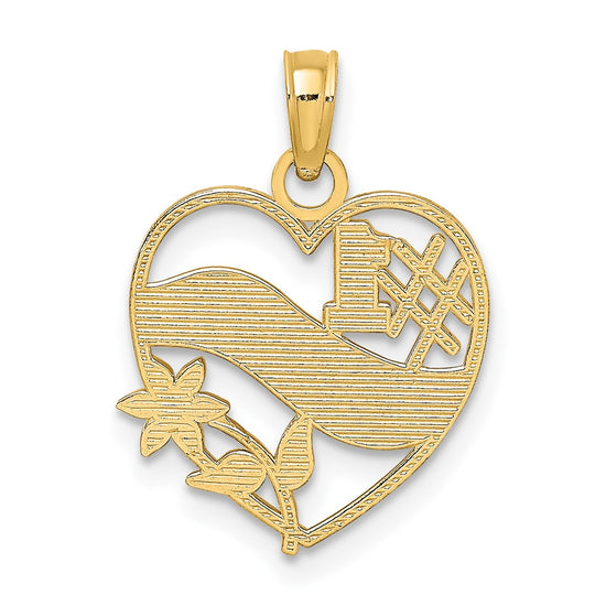 10K #1 MOTHER In Heart Frame Pendant