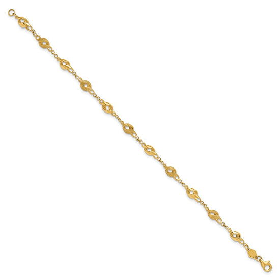 10k Polished and Lasered Spiral Link 7.25in Bracelet