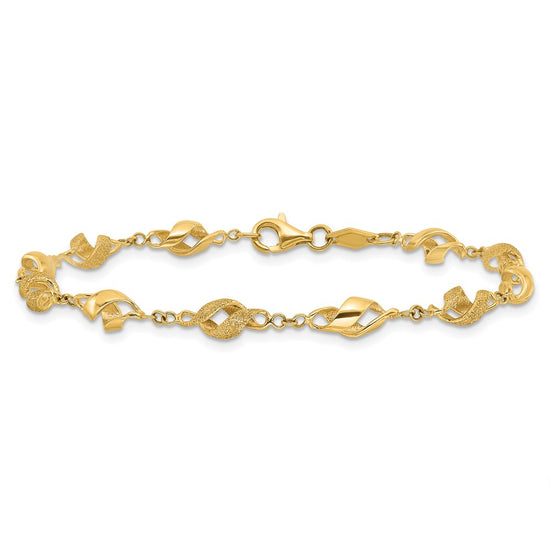 10k Polished and Lasered Spiral Link 7.25in Bracelet