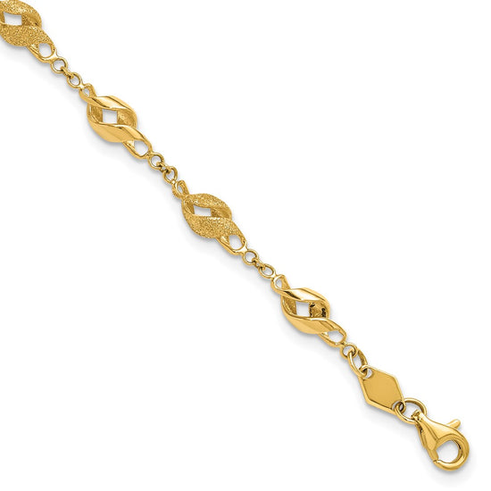 10k Polished and Lasered Spiral Link 7.25in Bracelet
