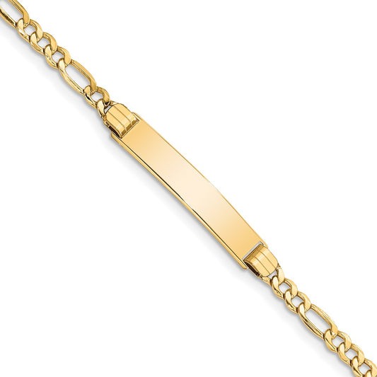 10k Polished Semi-Solid Chain/Solid Plate Figaro Link 25x5mm Plate 7 inch ID Bracelet