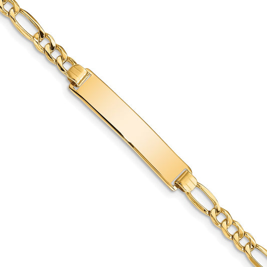 10k Polished Semi-Solid Chain/Solid Plate Figaro Link 33x6mm Plate 8 inch ID Bracelet