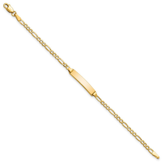 10k Polished Semi-Solid Chain/Solid Plate Figaro Link 23x4.5mm Plate 6 inch Baby/Child ID Bracelet