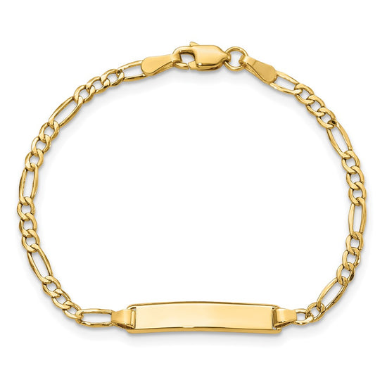 10k Polished Semi-Solid Chain/Solid Plate Figaro Link 20x4mm Plate 7 inch ID Bracelet