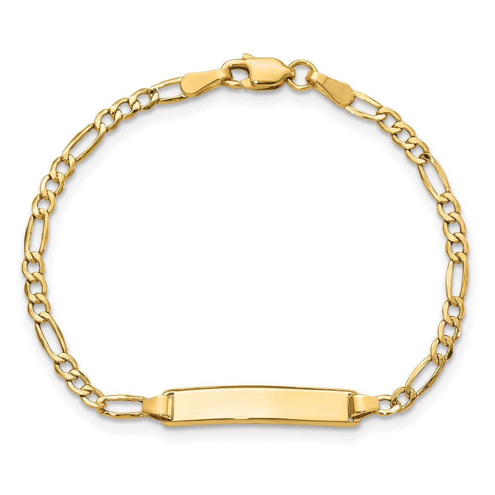 10k Polished Semi-Solid Chain/Solid Plate Figaro Link 20x4mm Plate 7 inch ID Bracelet