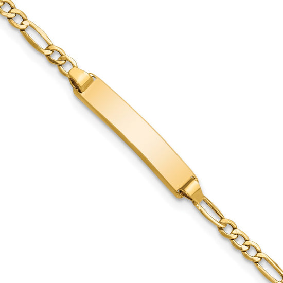 10k Polished Semi-Solid Chain/Solid Plate Figaro Link 20x4mm Plate 7 inch ID Bracelet