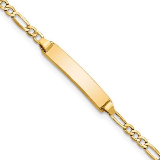 10k Polished Semi-Solid Chain/Solid Plate Figaro Link 20x4mm Plate 7 inch ID Bracelet