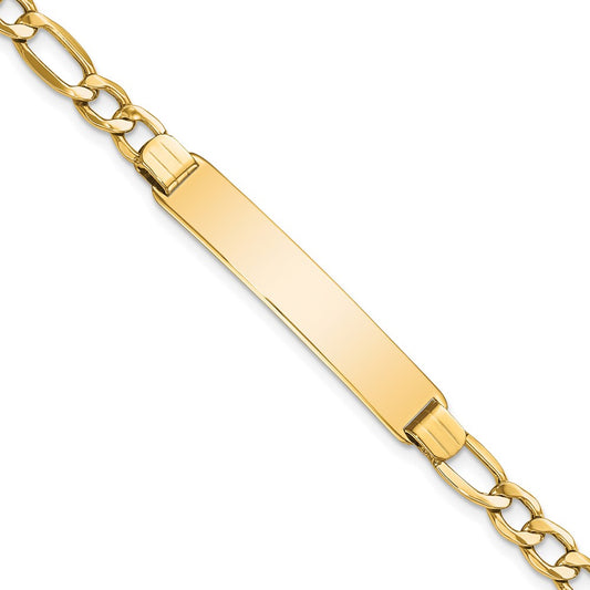 10k Polished Semi-Solid Chain/Solid Plate Figaro Link 35x7mm Plate 7 inch ID Bracelet