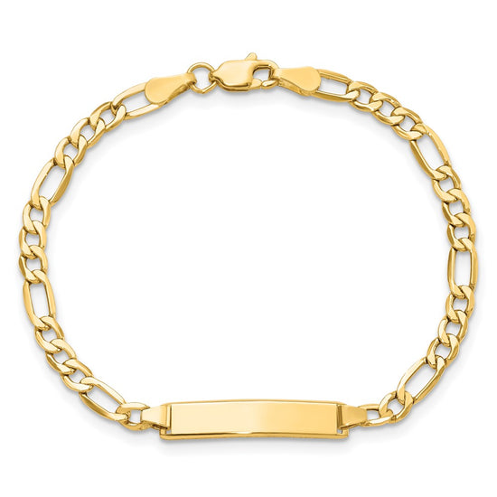 10k Polished Semi-Solid Chain/Solid Plate Figaro Link 20.3x4.4mm Plate 5.5 inch Baby/Child ID Bracelet