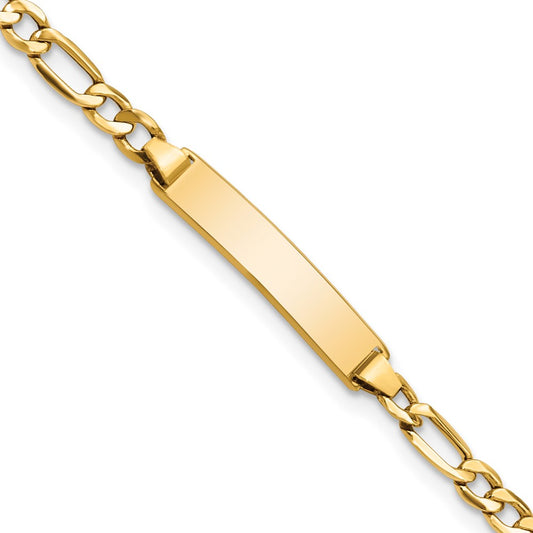 10k Polished Semi-Solid Chain/Solid Plate Figaro Link 23x4mm Plate 7 inch ID Bracelet