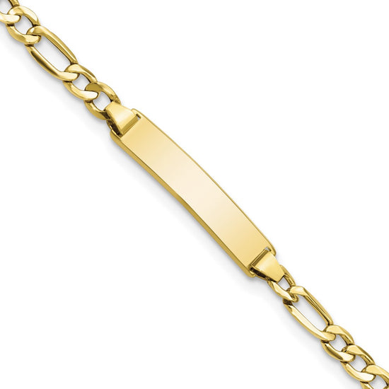 10k Polished Semi-Solid Chain/Solid Plate Figaro Link 23x4mm Plate 8 inch ID Bracelet