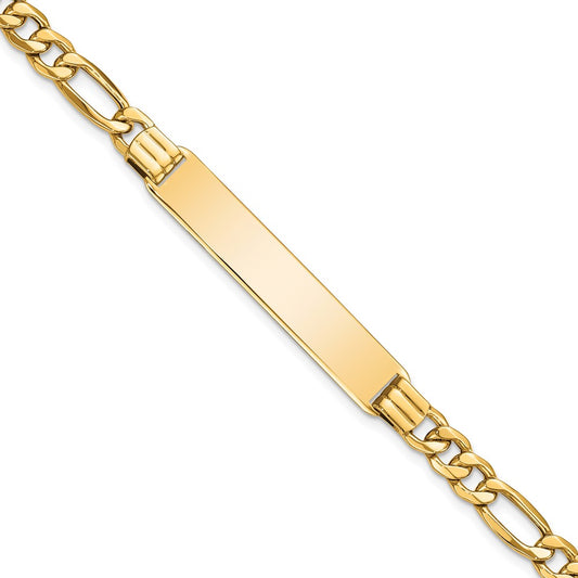 10k Polished Semi-Solid Chain/Solid Plate Figaro Link 39x8mm Plate 7 inch ID Bracelet