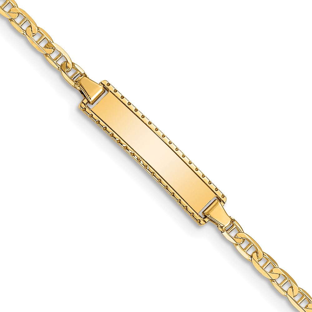 10k Polished Solid Chain/Solid Plate Anchor Link 18.5x5mm Plate 6 inch Baby/Child ID Bracelet