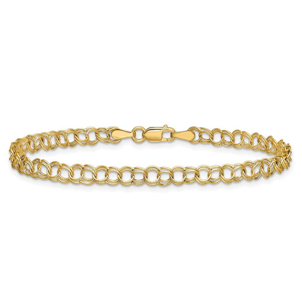 10k 4mm Hollow Double Link 7 inch Charm Bracelet