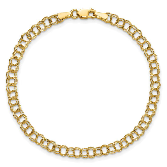 10k 4mm Hollow Double Link 7 inch Charm Bracelet