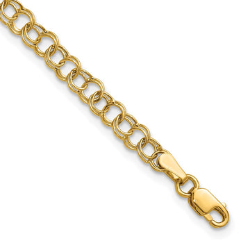10k 4mm Hollow Double Link 7 inch Charm Bracelet