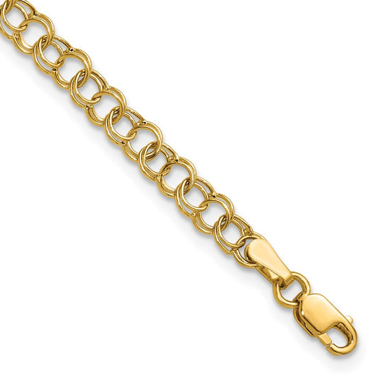 10k 4mm Hollow Double Link 8 inch Charm Bracelet