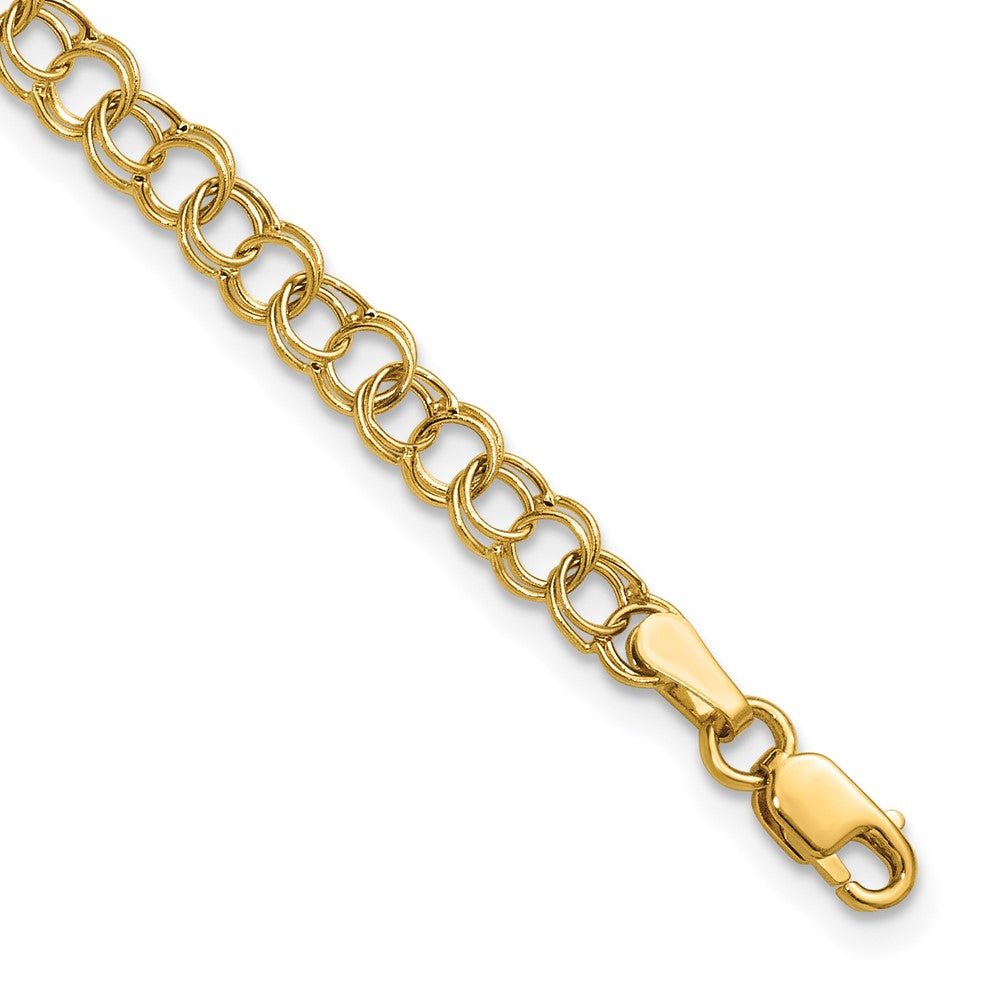 10k 4mm Hollow Double Link 8 inch Charm Bracelet
