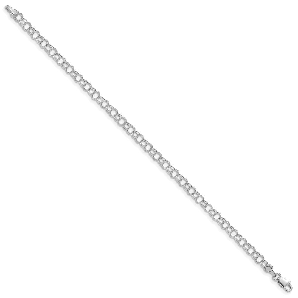 10k White Gold 4mm Hollow Double Link 7 inch Charm Bracelet