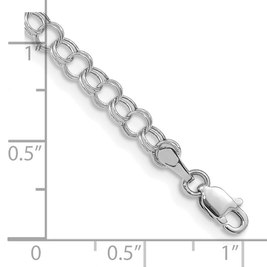 10k White Gold 4mm Hollow Double Link 7 inch Charm Bracelet