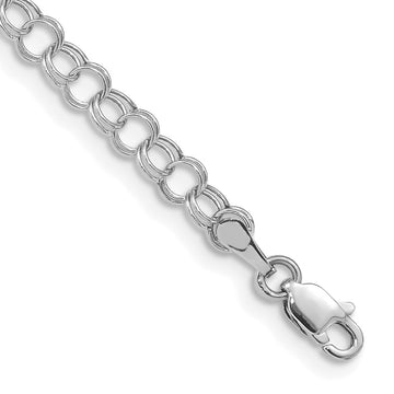 10k White Gold 4mm Hollow Double Link 8 inch Charm Bracelet