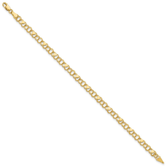 10k 4mm Solid Double Link with Hearts 7 inch Charm Bracelet