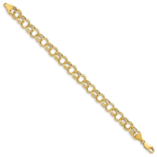 10k 8.5mm Hollow Double Link 8 inch Charm Bracelet
