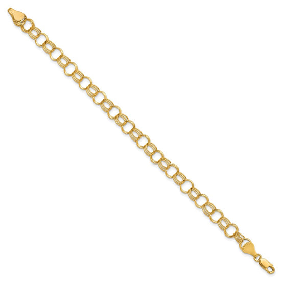 10k 7mm Solid Triple Link 8 inch Charm Bracelet