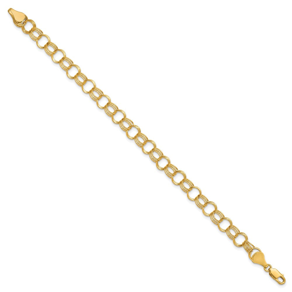 10k 7mm Solid Triple Link 8 inch Charm Bracelet