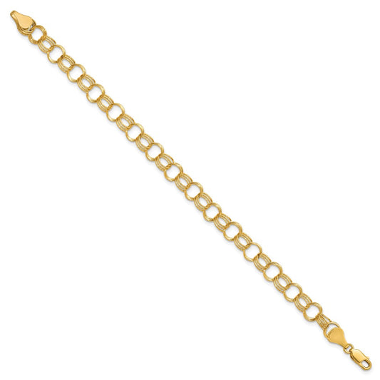 10k 7mm Solid Triple Link 8 inch Charm Bracelet